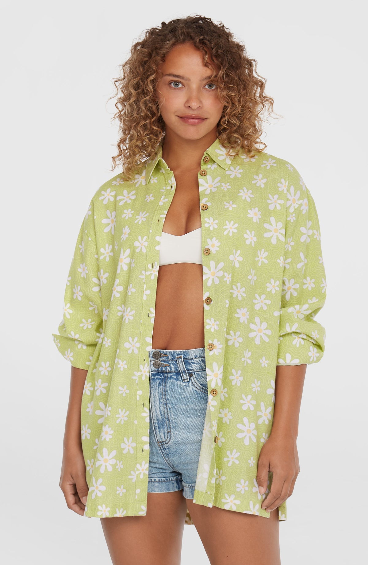 Beach Vintage Longbluse | Green Daisyline