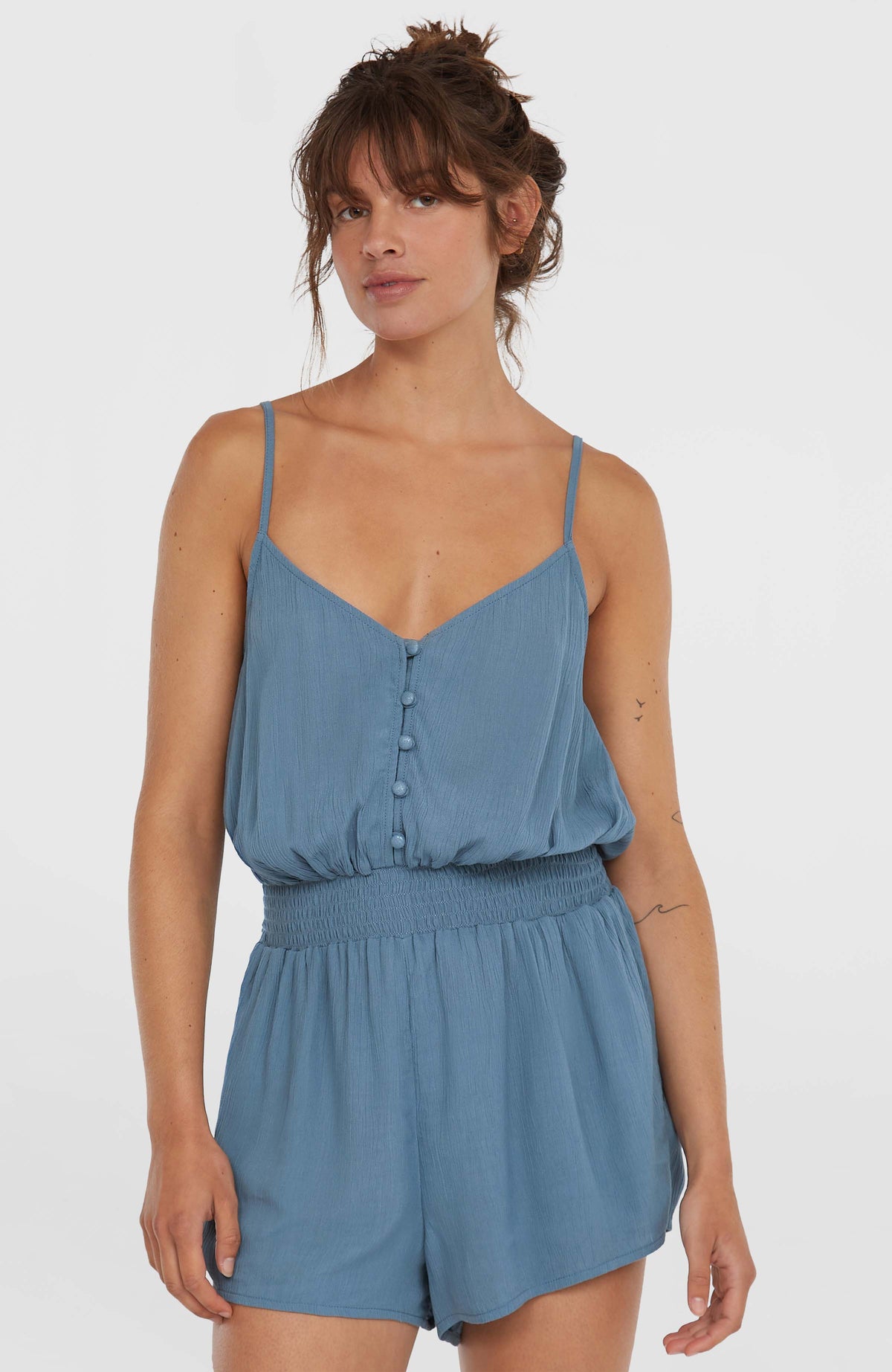 Romper mit Knöpfen und schmalen Trägern | Copen Blue