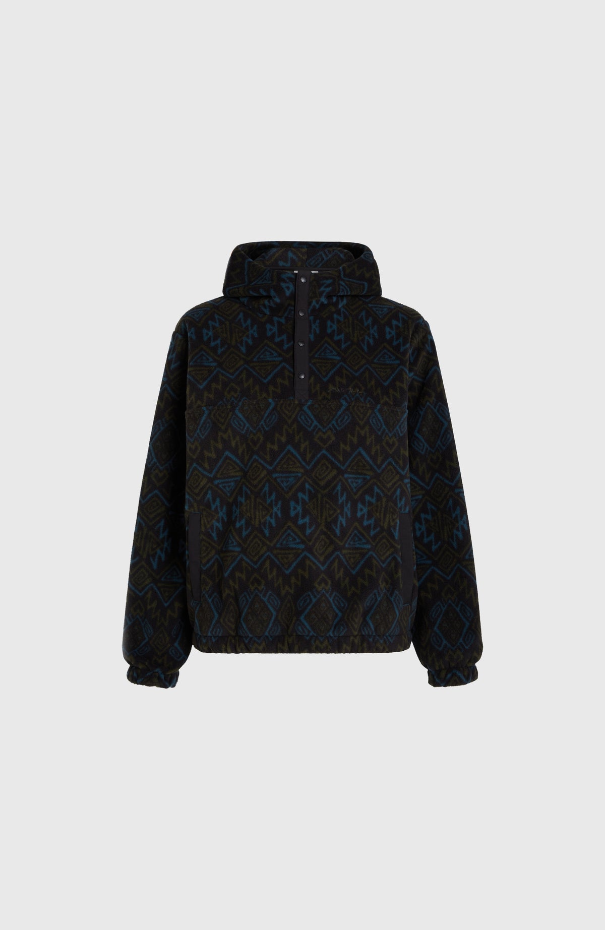 Superfleece Hoodie mit Halbreißverschluss | Black Retro Ikat