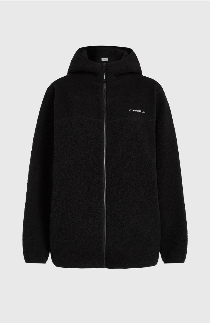 Must-Have Long High-Pile Fleecejacke mit durchgehendem Reißverschluss | Black Out