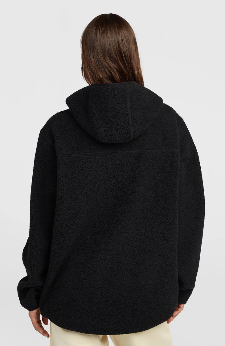 Must-Have Long High-Pile Fleecejacke mit durchgehendem Reißverschluss | Black Out