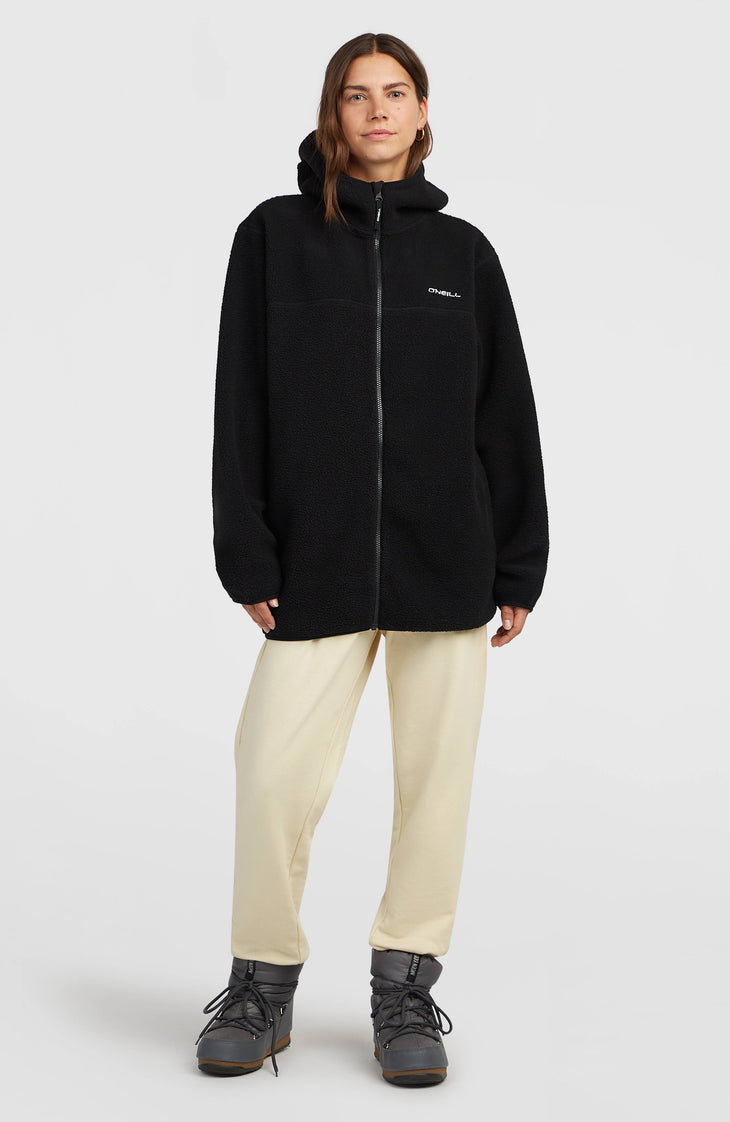 Must-Have Long High-Pile Fleecejacke mit durchgehendem Reißverschluss | Black Out