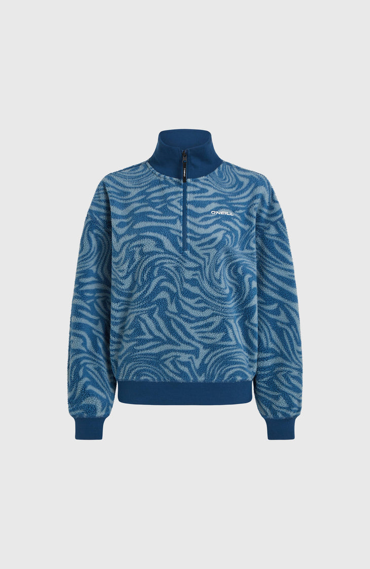 Must-Have Fleecepullover mit Halbreißverschluss | Blue Swirl Zebra