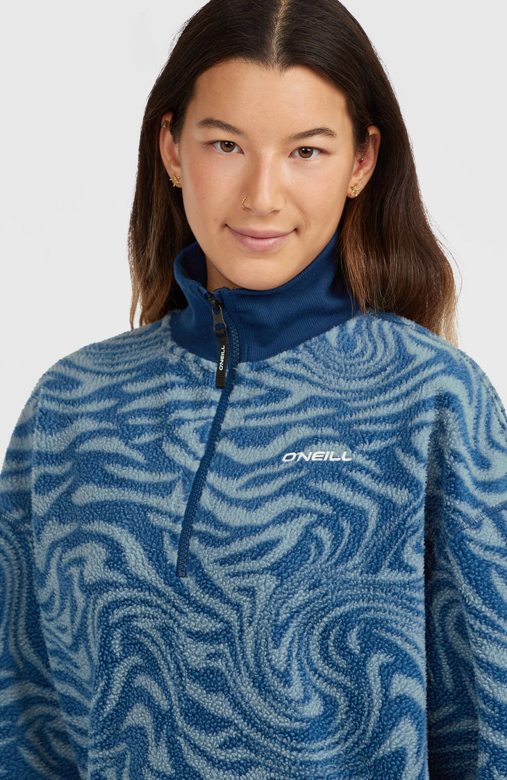 Must-Have Fleecepullover mit Halbreißverschluss | Blue Swirl Zebra