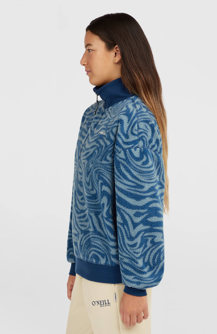 Must-Have Fleecepullover mit Halbreißverschluss | Blue Swirl Zebra