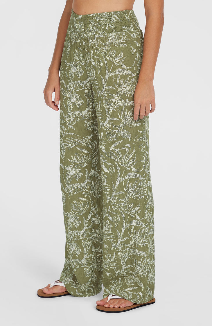 Johnny Smocked Waist Hose | Green Textured Jungle