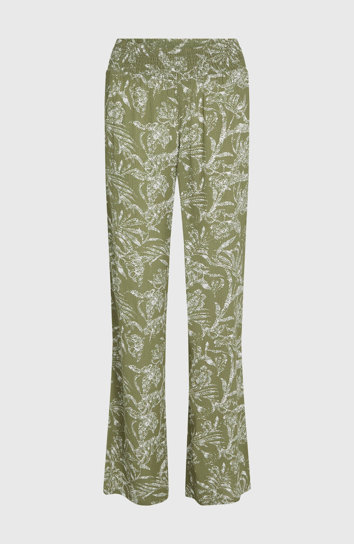 Johnny Smocked Waist Hose | Green Textured Jungle