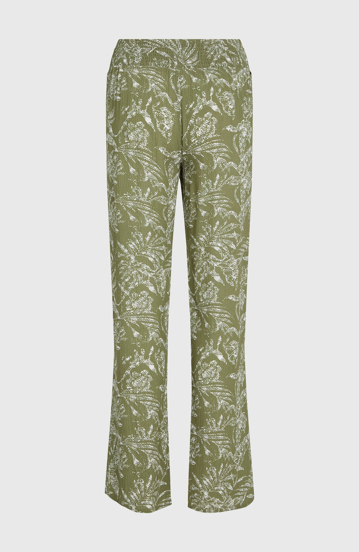 Johnny Smocked Waist Hose | Green Textured Jungle