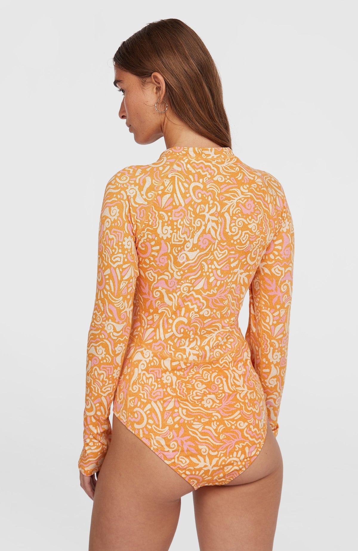 Women of the Wave Longsleeve-Badeanzug | Orange Abstract Wave