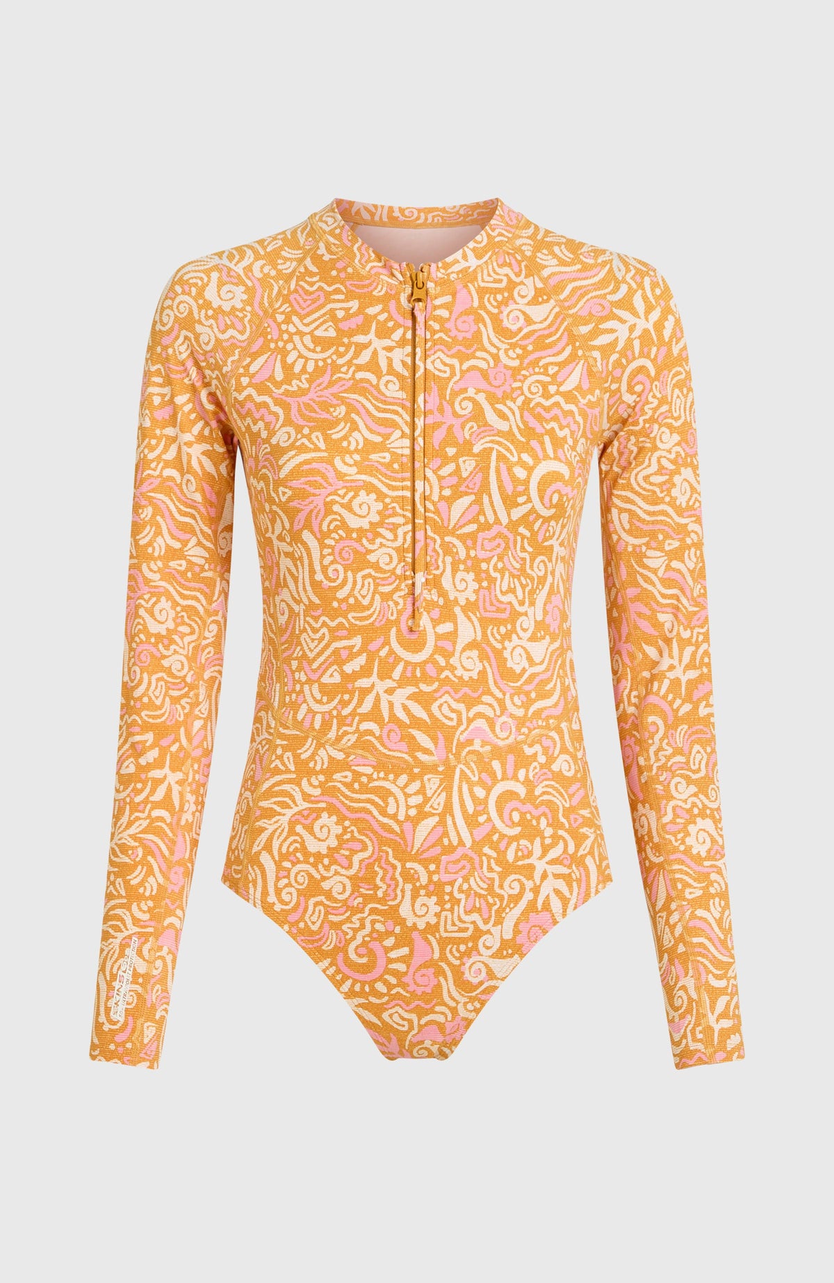 Women of the Wave Longsleeve-Badeanzug | Orange Abstract Wave