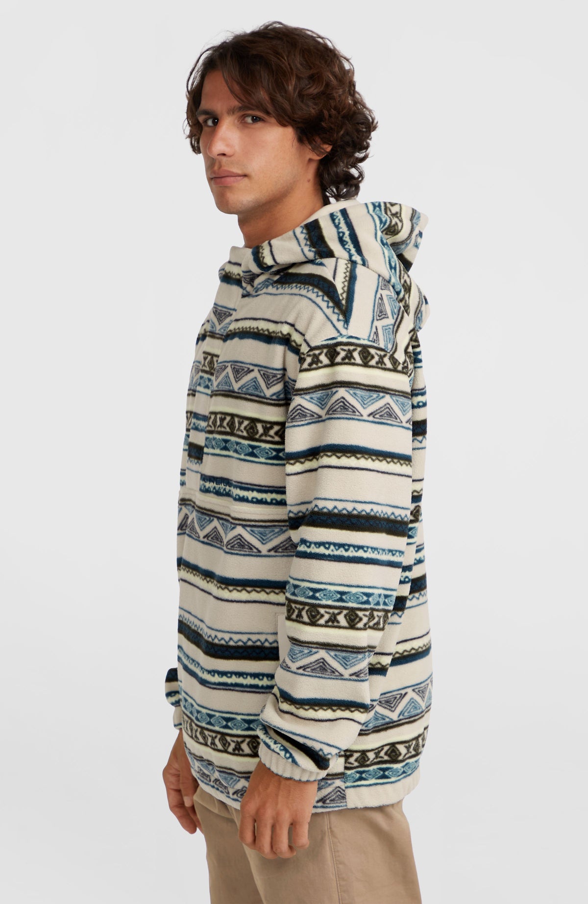 Superfleece Hoodie mit Halbreißverschluss | Grey Ikat Stripe