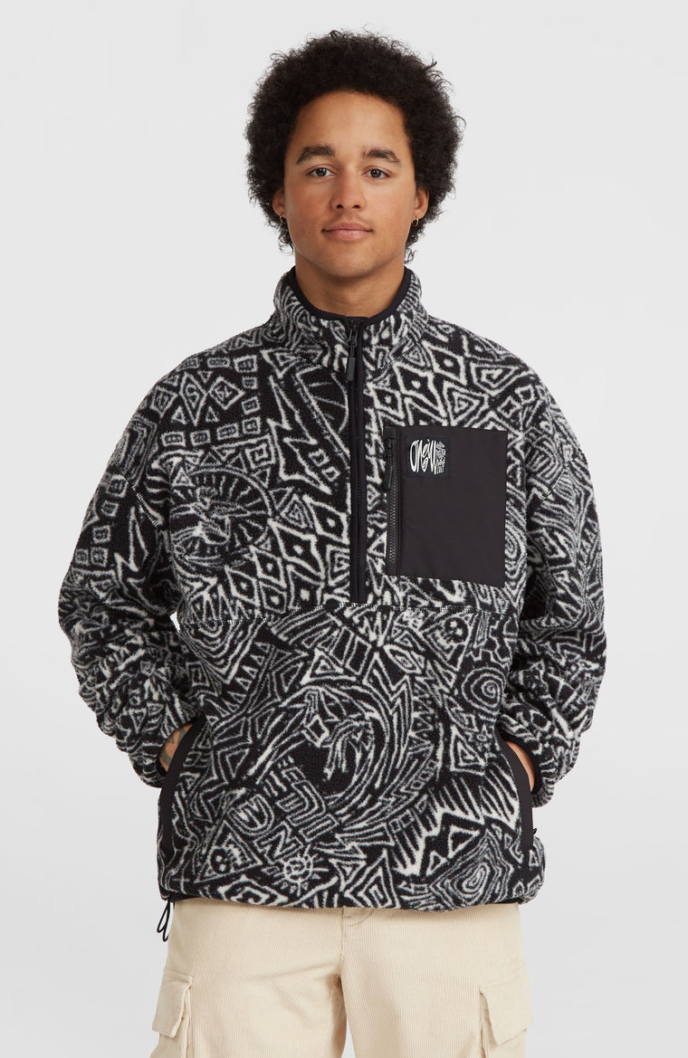 Flauschiger Surf Heroes Fleecepullover mit Halbreißverschluss | White/Black Sketcheritage Flauschiger Surf Heroes Fleecepullover mit Halbreißverschluss | White/Black Sketcheritage