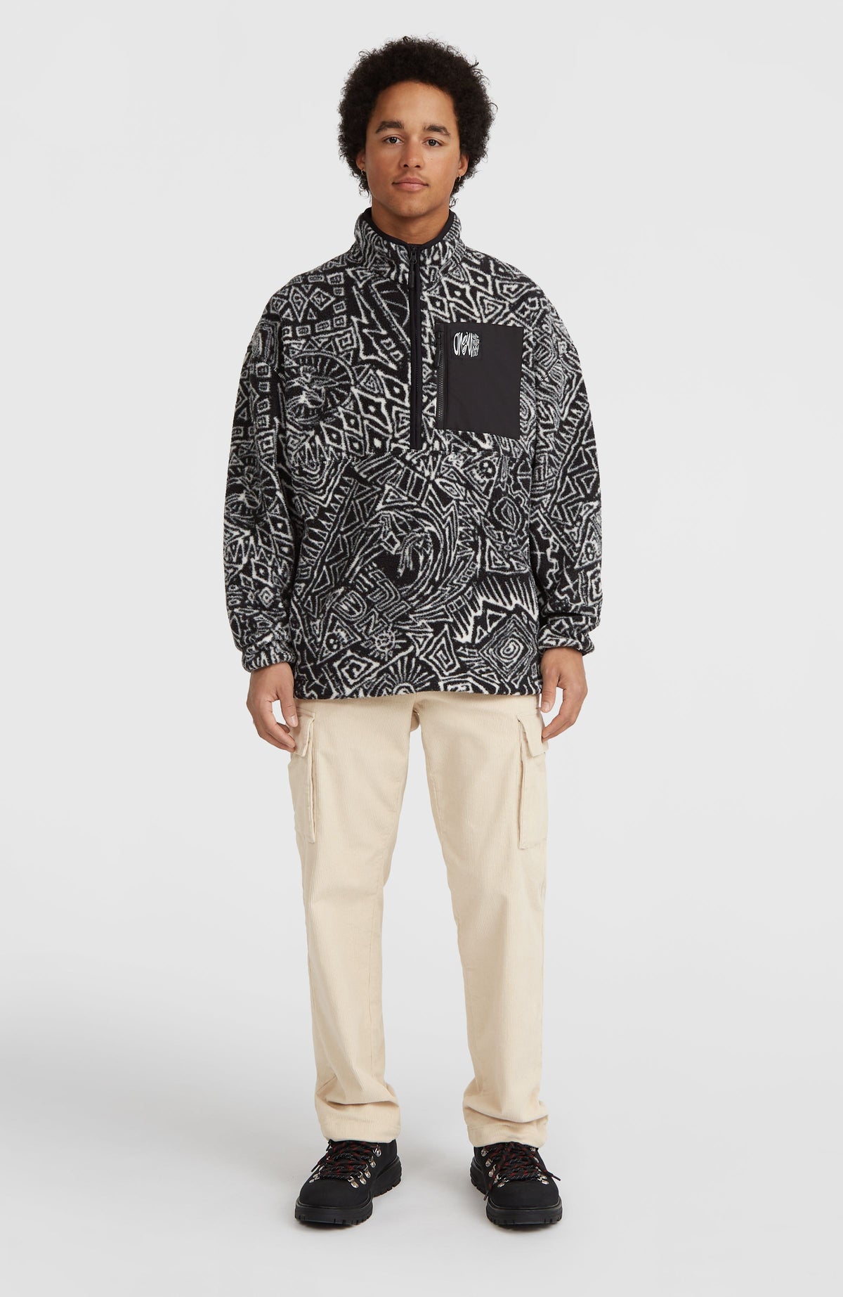 Flauschiger Surf Heroes Fleecepullover mit Halbreißverschluss | White/Black Sketcheritage