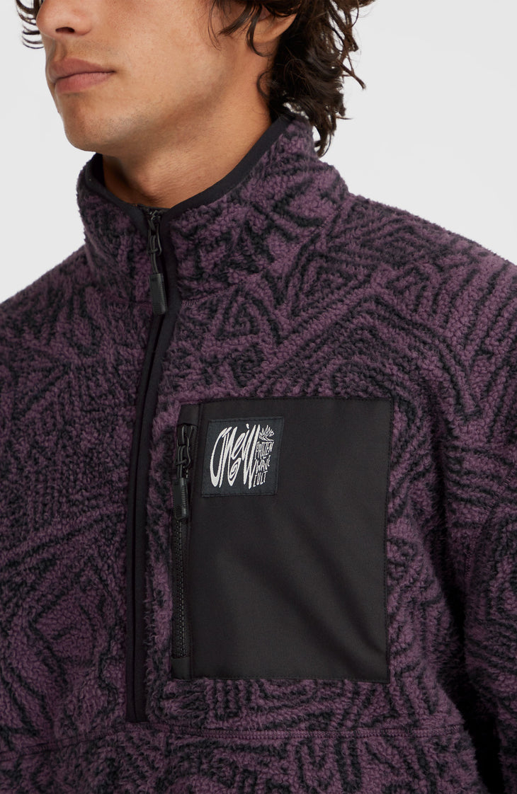 Flauschiger Surf Heroes Fleecepullover mit Halbreißverschluss | Black/Purple Sketcheritage