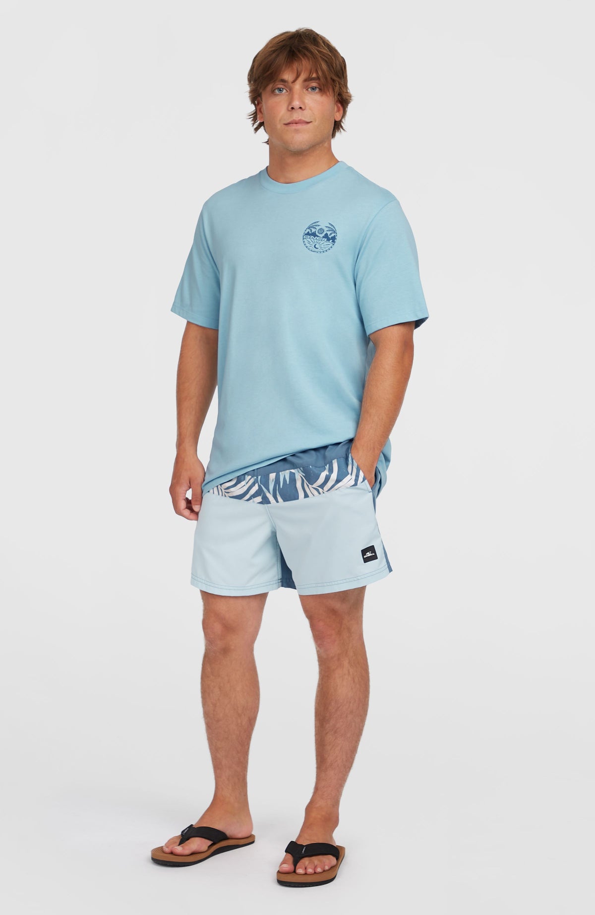 Cali Block 15'' Badehose | Blue Dipped Leaves