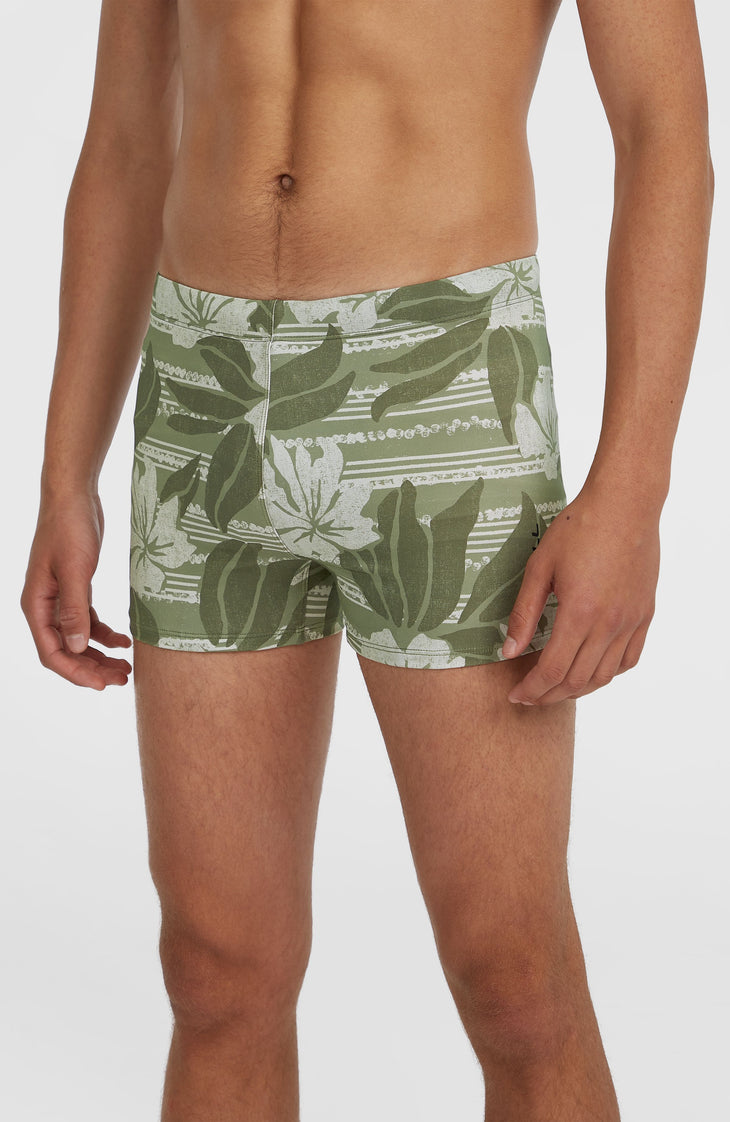 Essentials Floral Racer Badehose | Green Tonal Dusty Flower