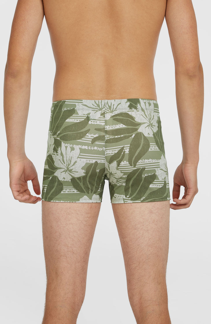 Essentials Floral Racer Badehose | Green Tonal Dusty Flower