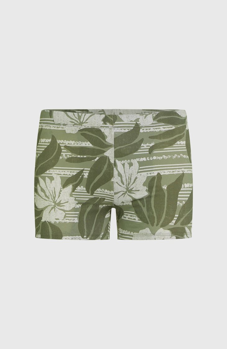 Essentials Floral Racer Badehose | Green Tonal Dusty Flower
