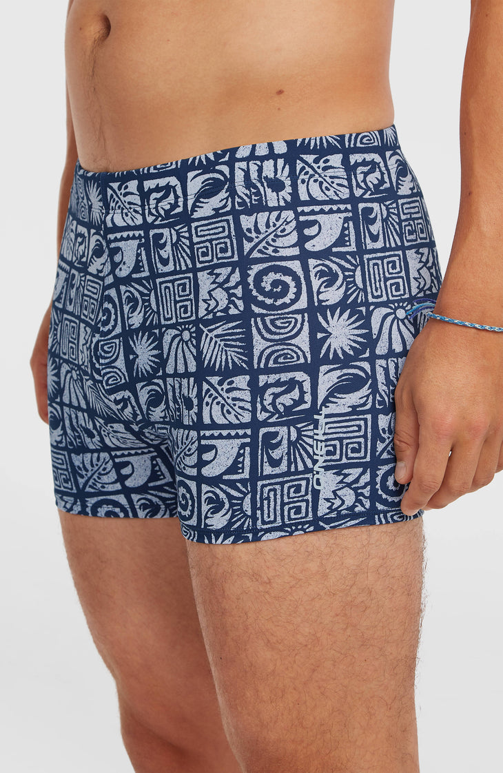 Essentials All-Over-Print Racer Badehose | Dark Blue Bricks
