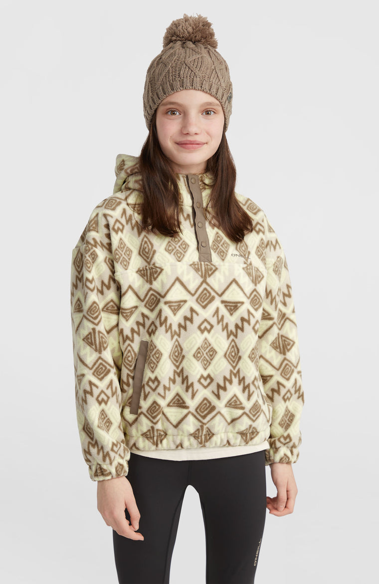 Superfleece Hoodie mit Halbreißverschluss | Grey Retro Ikat Superfleece Hoodie mit Halbreißverschluss | Grey Retro Ikat