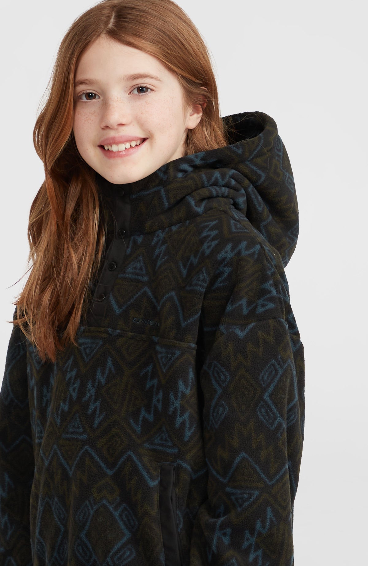 Superfleece Hoodie mit Halbreißverschluss | Black Retro Ikat