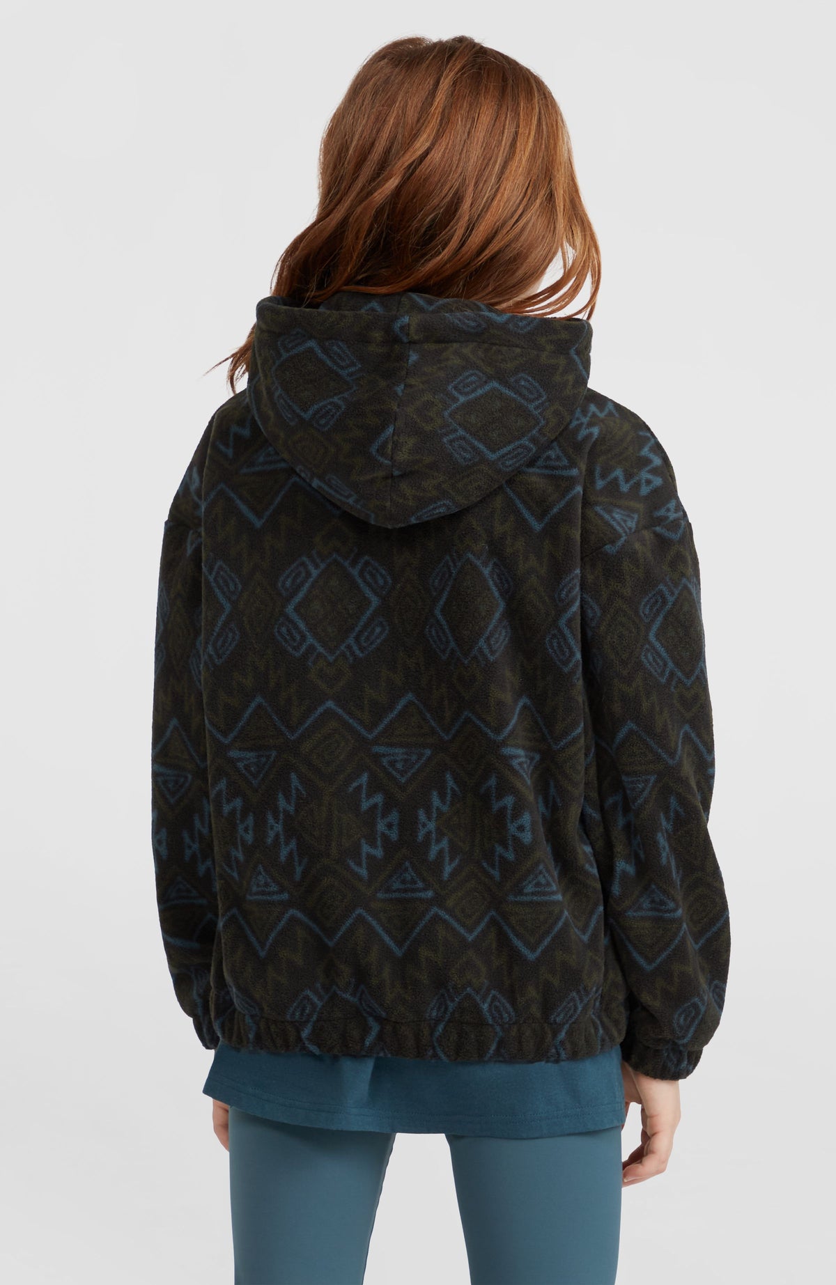 Superfleece Hoodie mit Halbreißverschluss | Black Retro Ikat