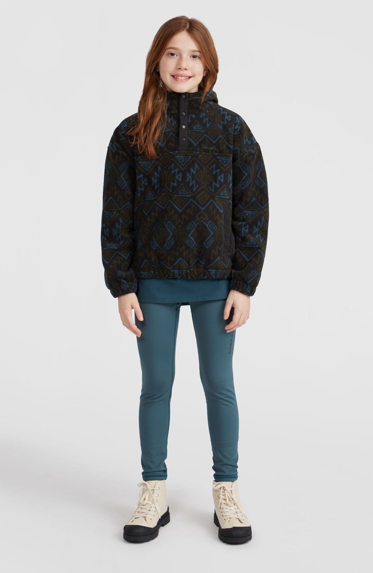 Superfleece Hoodie mit Halbreißverschluss | Black Retro Ikat