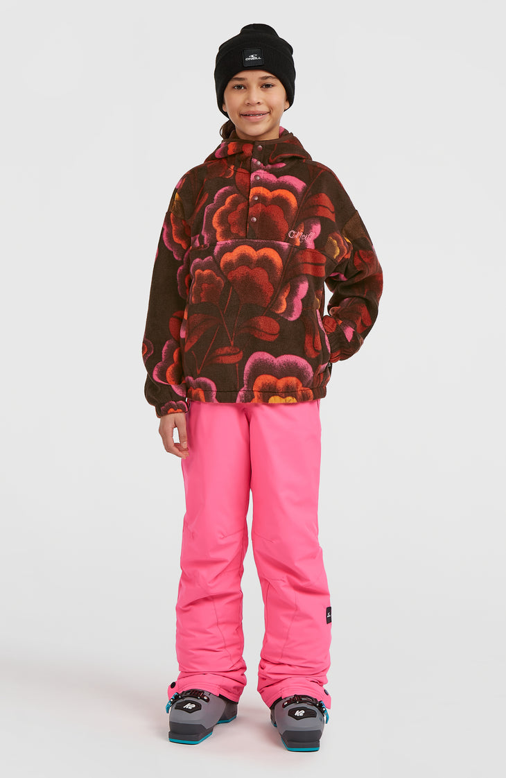 Superfleece Hoodie mit Halbreißverschluss | Brown Originals Flower