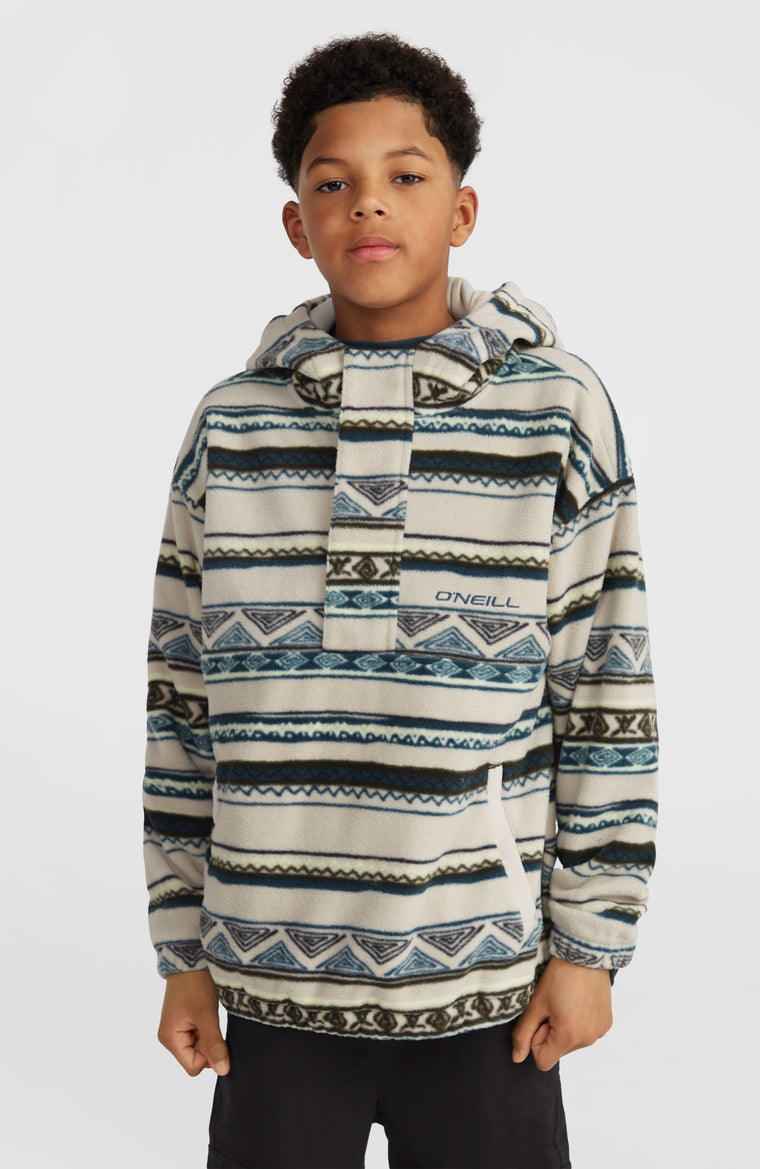 Superfleece Hoodie mit Halbreißverschluss | Grey Ikat Stripe Superfleece Hoodie mit Halbreißverschluss | Grey Ikat Stripe