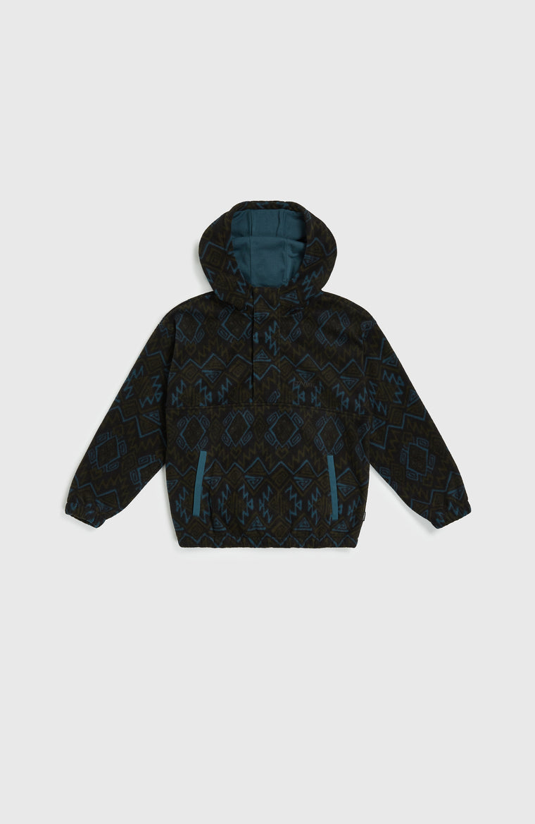 Superfleece Hoodie mit Halbreißverschluss | Black Retro Ikat Superfleece Hoodie mit Halbreißverschluss | Black Retro Ikat