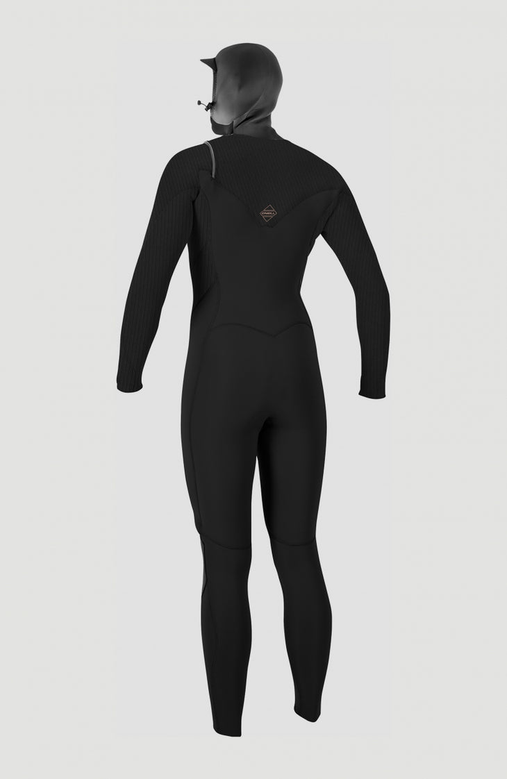 Hyperfreak Plus 5/4mm Chest Zip Full Wetsuit with Hood | BLACK/BLACK