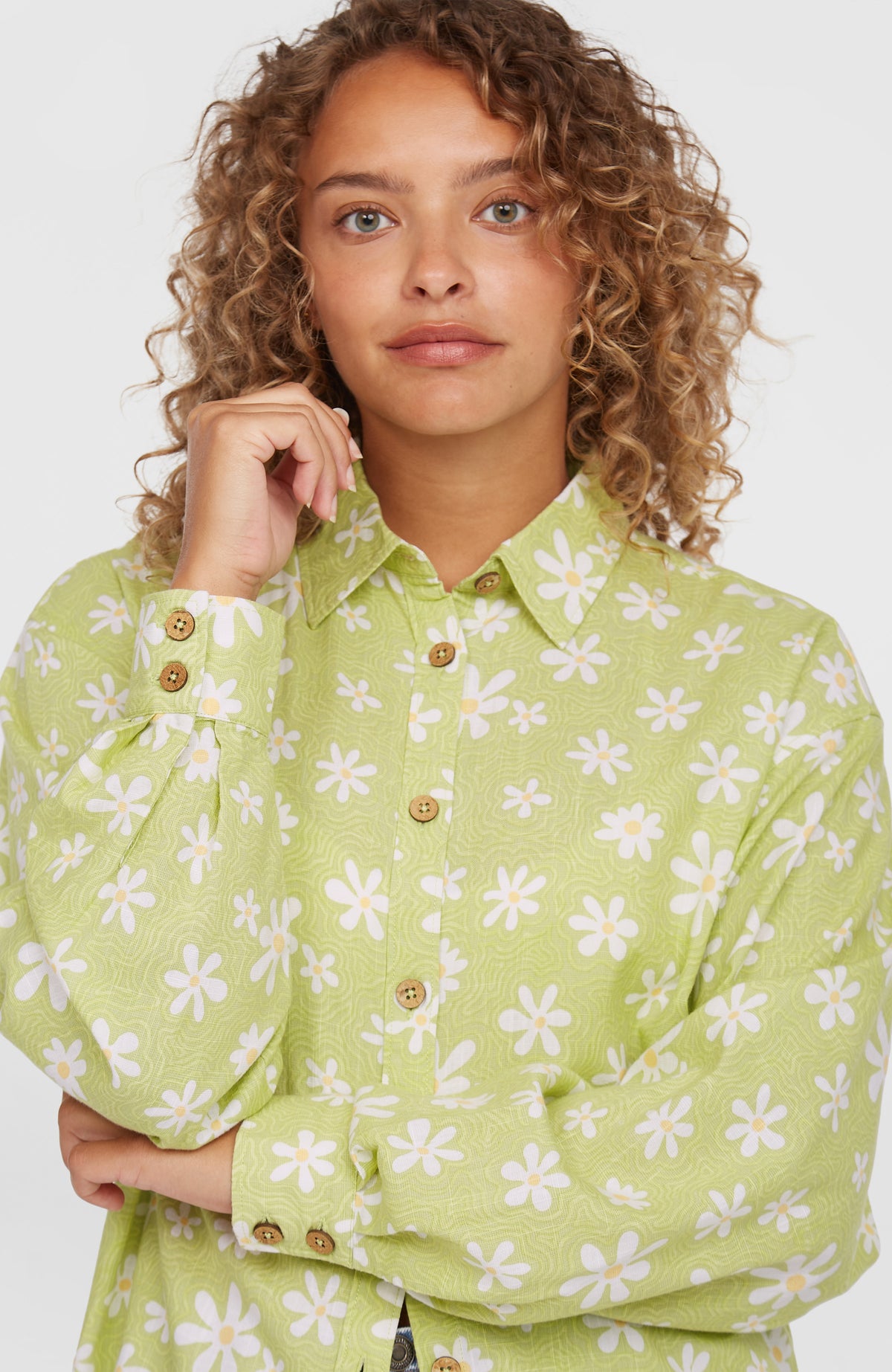 Beach Vintage Longbluse | Green Daisyline