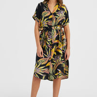 Cali Beach Shirt Kleid | Black Tropical Flower