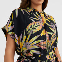 Cali Beach Shirt Kleid | Black Tropical Flower