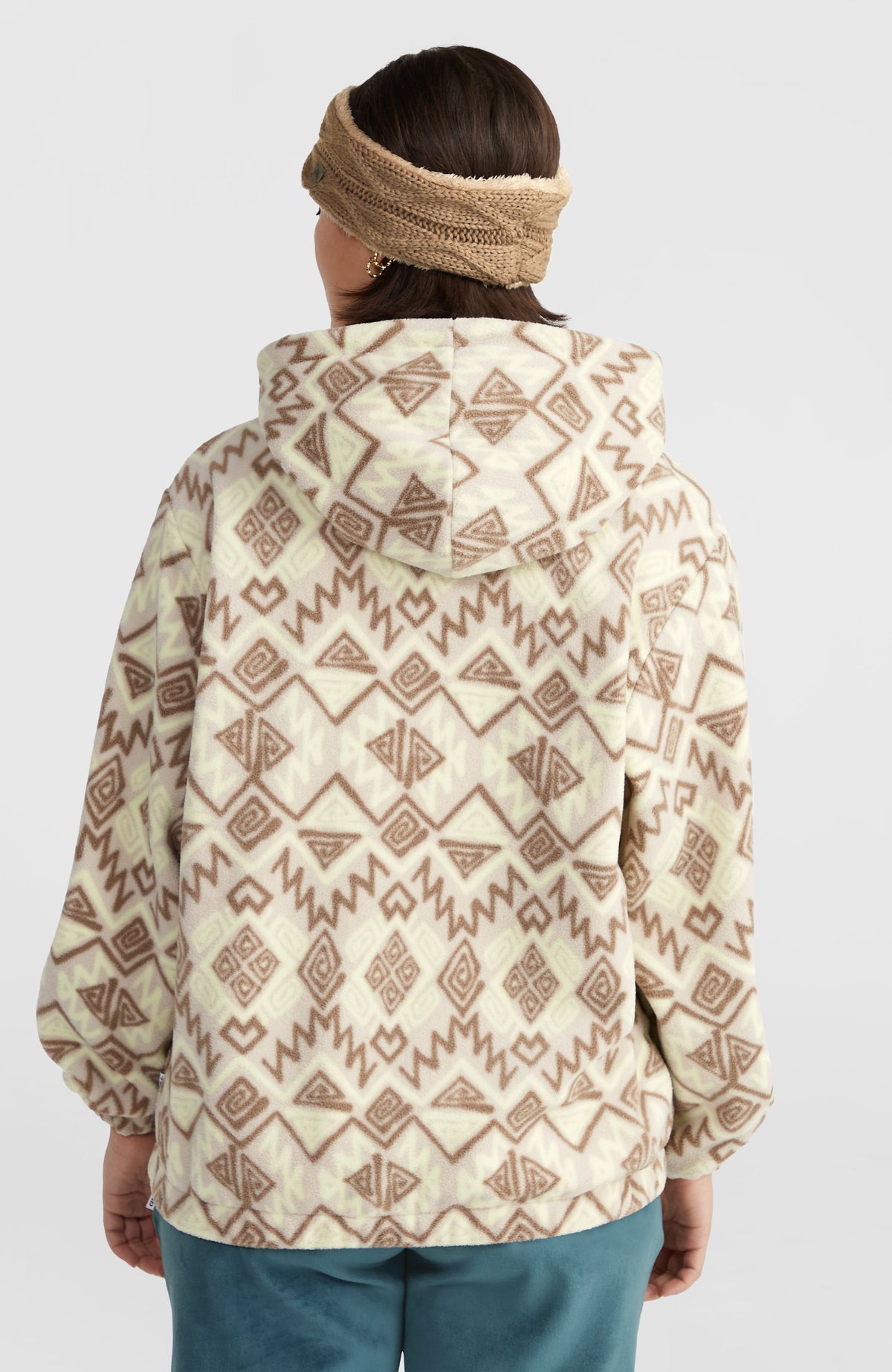 Superfleece Hoodie mit Halbreißverschluss | Grey Retro Ikat