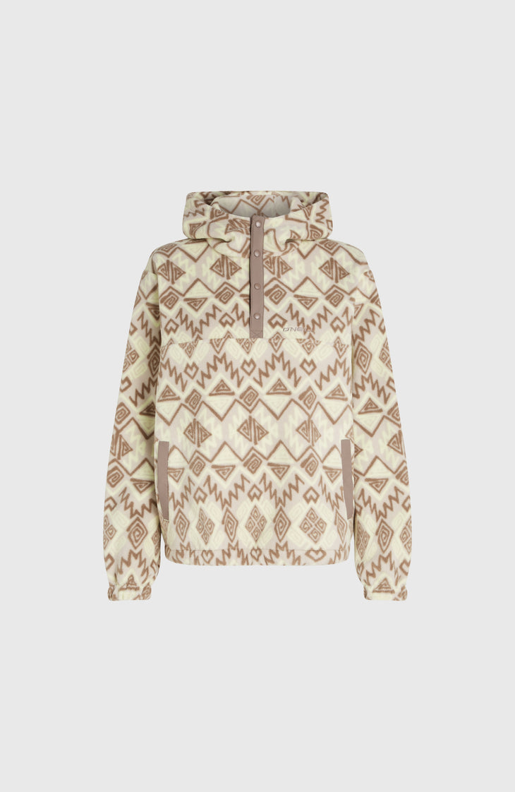 Superfleece Hoodie mit Halbreißverschluss | Grey Retro Ikat