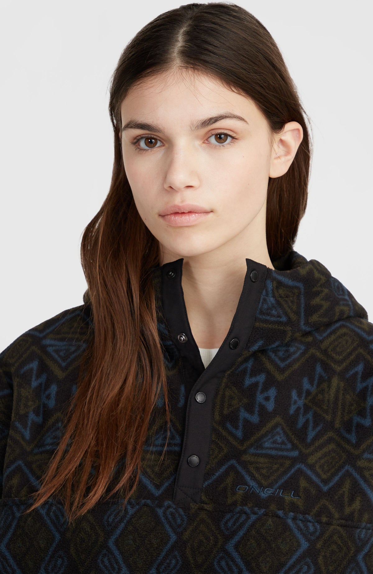 Superfleece Hoodie mit Halbreißverschluss | Black Retro Ikat