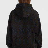 Superfleece Hoodie mit Halbreißverschluss | Black Retro Ikat