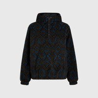 Superfleece Hoodie mit Halbreißverschluss | Black Retro Ikat