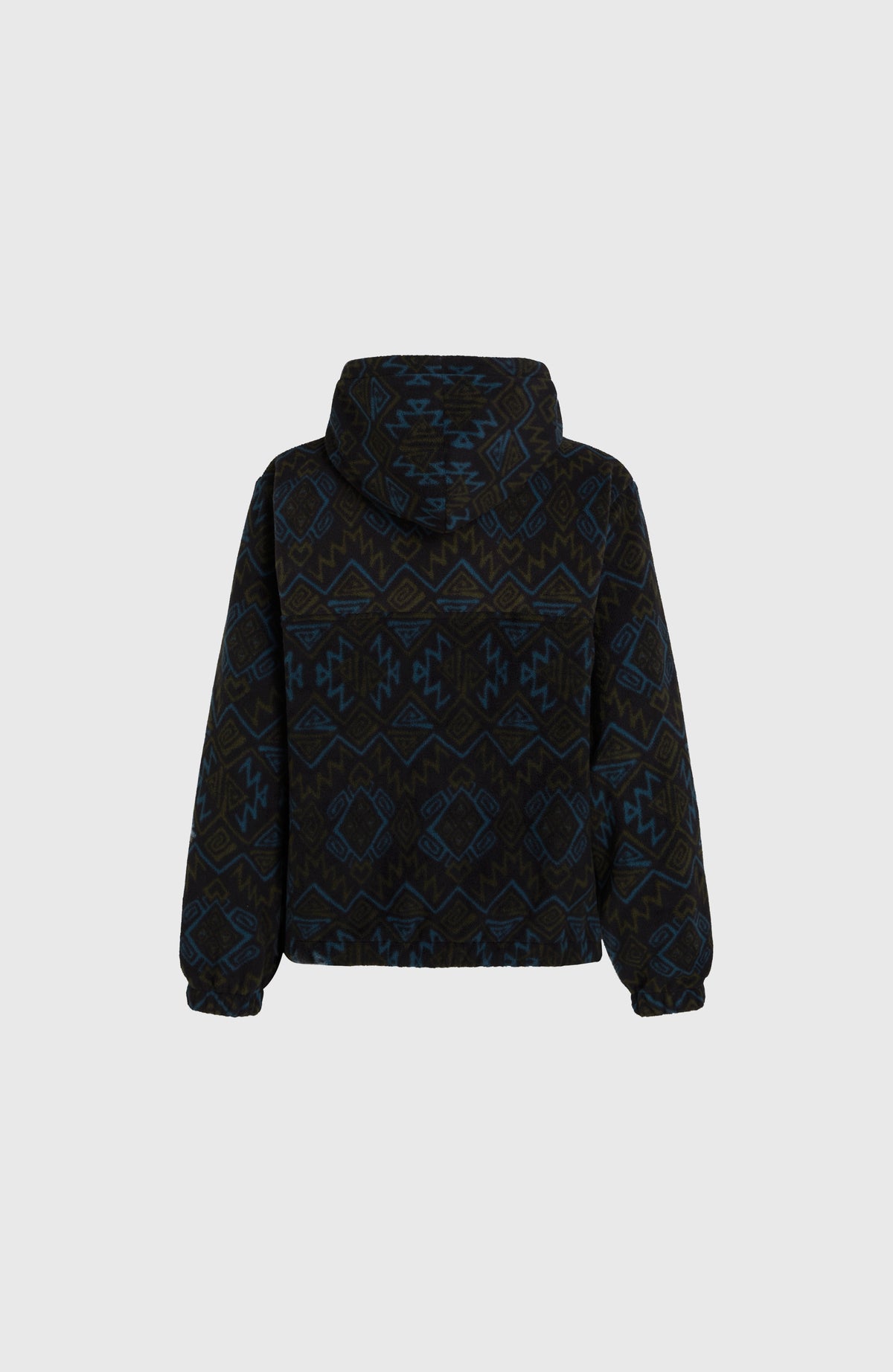 Superfleece Hoodie mit Halbreißverschluss | Black Retro Ikat