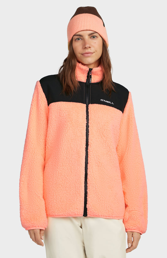 FWC'Cruz Fuzzy Fleecejacke mit Reißverschluss | Funky Peach Colour Block