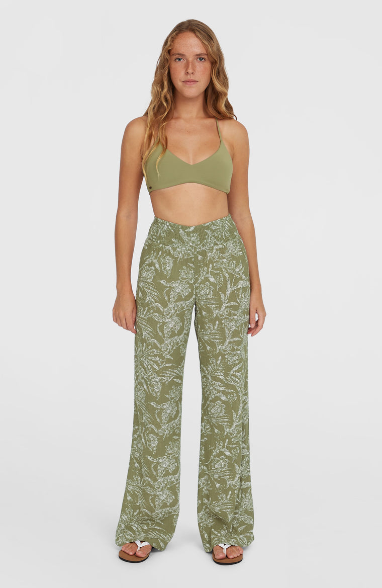 Johnny Smocked Waist Hose | Green Textured Jungle