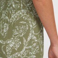 Johnny Smocked Waist Hose | Green Textured Jungle