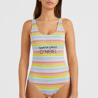 Cali Retro Badeanzug | Bright Multi Coloured Stripe