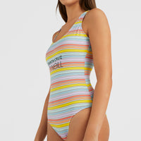 Cali Retro Badeanzug | Bright Multi Coloured Stripe