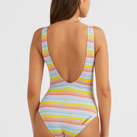 Cali Retro Badeanzug | Bright Multi Coloured Stripe