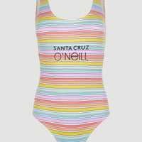 Cali Retro Badeanzug | Bright Multi Coloured Stripe