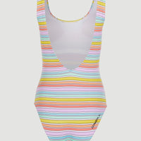 Cali Retro Badeanzug | Bright Multi Coloured Stripe