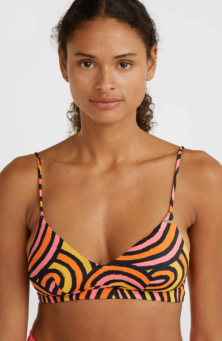 Wave Crop Bikini-Oberteil | Orange Rainbow Stripe