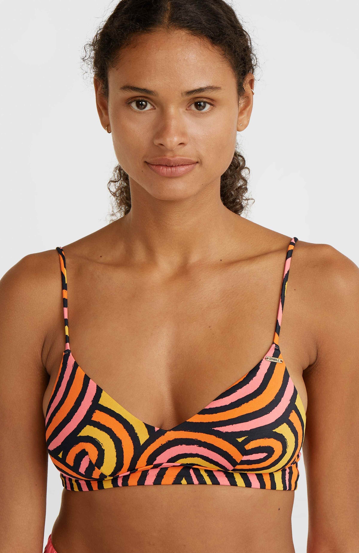 Wave Crop Bikini-Oberteil | Orange Rainbow Stripe